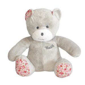 Musti De Mustela Sitting Gray Bear Floral Plush Stuffed Toy 8"